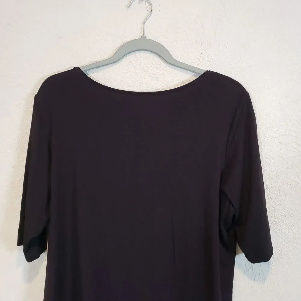 Eileen Fisher Long Sleeve T Shirt Women's XL Black Pullover Crew Neck Top